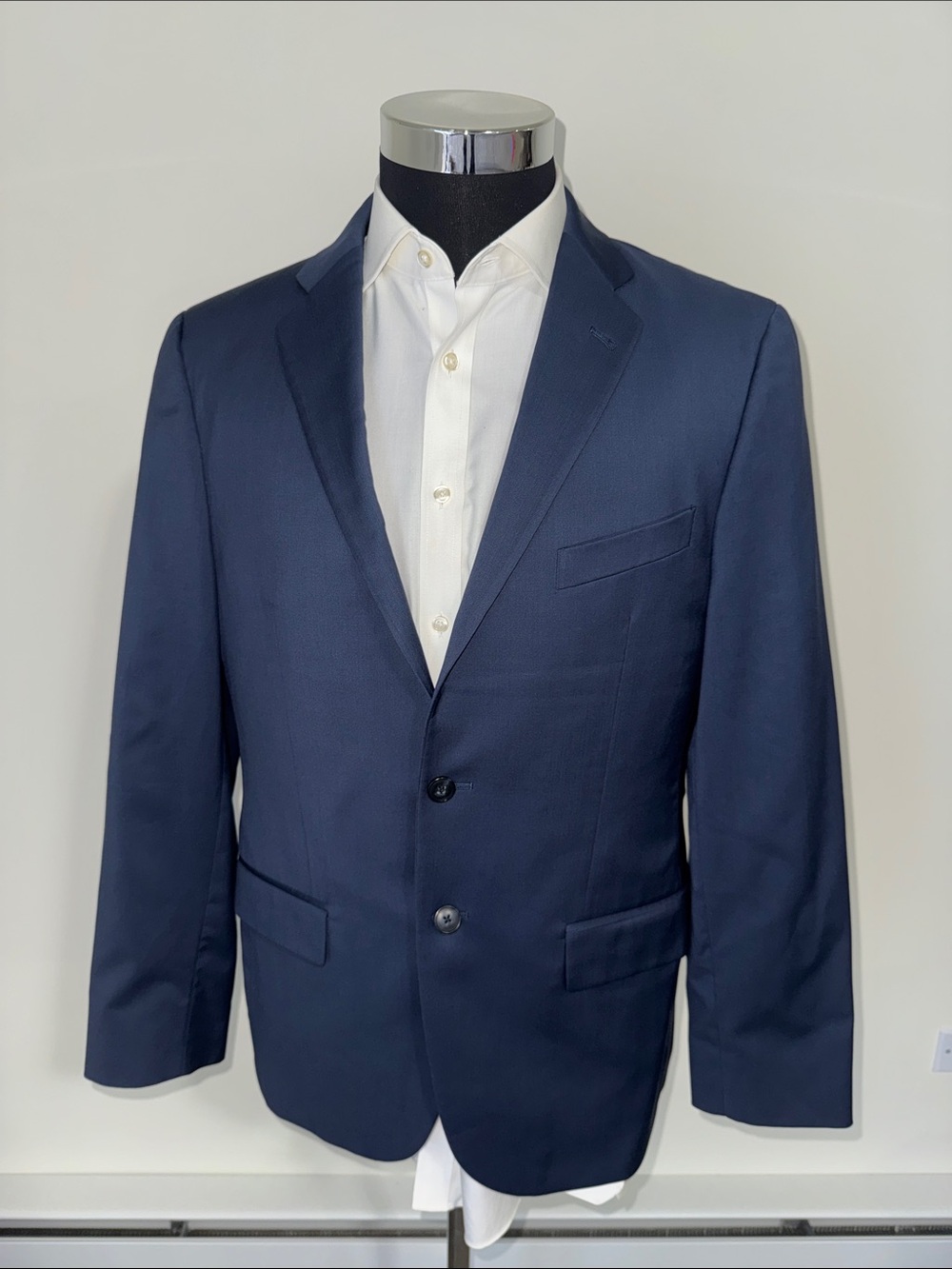 Joseph Abboud mens 40R navy blue solid 100% wool Marzotto slim fit suit jacket